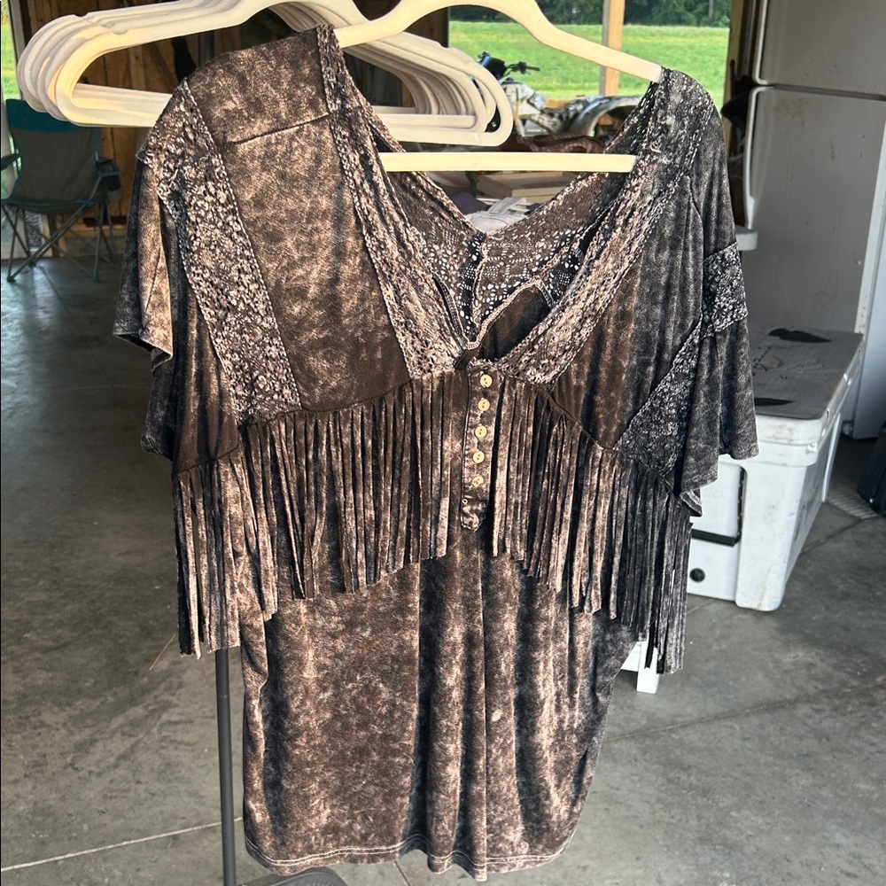Fringed Black Women's Top